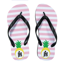 Carol Stripe Pineapple Personalized Flip Flops, Women Medium