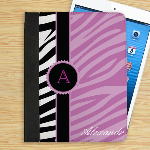 Personalized Lavender And Black Zebra Pattern Personalized Name Folio Case